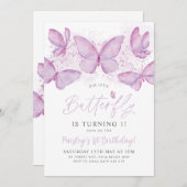 Papillon pourpre 1er anniversaire Invitation Baby (Devant / Derrière)