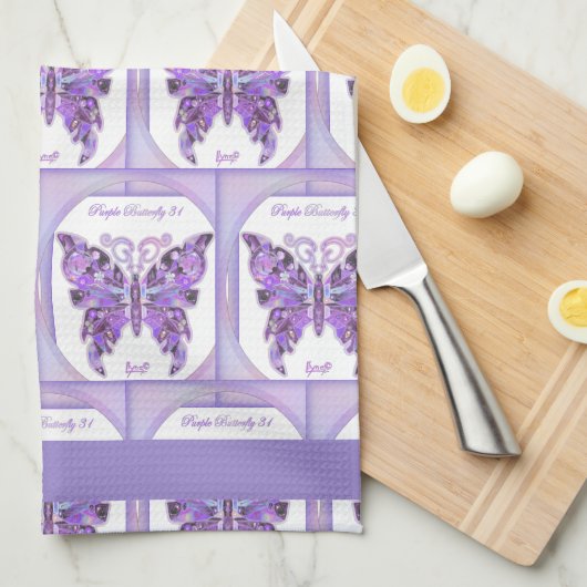 Papillon pourpre 31 serviette de cuisine (Quart Plié)