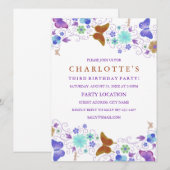 Papillon pourpre et joli | Invitation d'anniversai (Devant / Derrière)