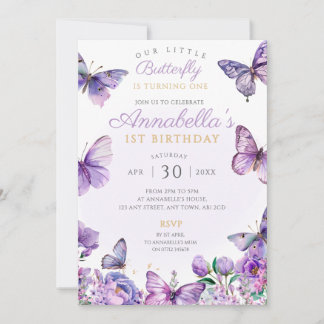 Papillon pourpre Fête d'anniversaire Invitation Fb