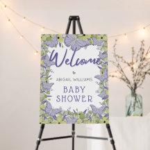 Papillon pourpre & Fleur Baby shower Fille Bienven