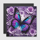 Papillon pourpre Floral Carte magnétique d'anniver (Devant / Derrière)