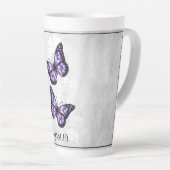 Papillon pourpre Floral Latte Mug personnalisé (Angle droit)