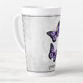 Papillon pourpre Floral Latte Mug personnalisé (Angle gauche)