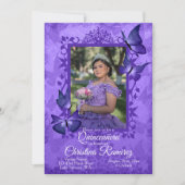 Papillon pourpre, Invitation Quinceanera fantaisie (Devant)