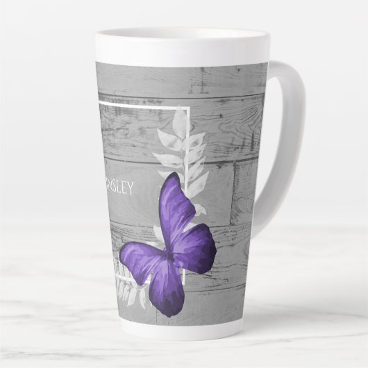 Papillon pourpre Russe Latte Mug personnalisée (Angle droit)