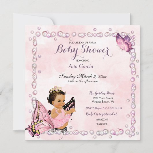 Papillon Princesse Baby Girl Invitation (Devant)