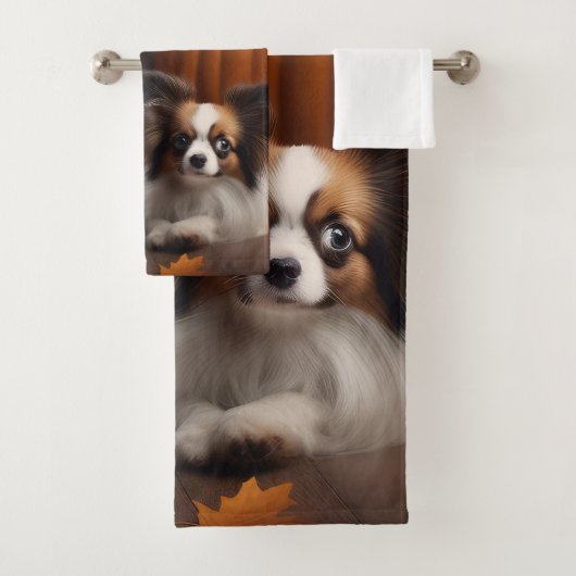 Papillon Puppy Herfst Delight Pompoen Bad Handdoek (Insitu)