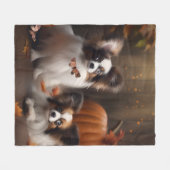 Papillon Puppy Herfst Delight Pompoen Fleece Deken (Voorkant (Horizontaal))