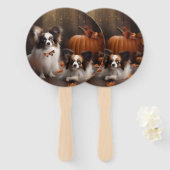 Papillon Puppy Herfst Delight Pompoen Handwaaier (Voorkant en achterkant)