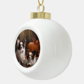 Papillon Puppy Herfst Delight Pompoen Keramische Bal Ornament (Rechts)