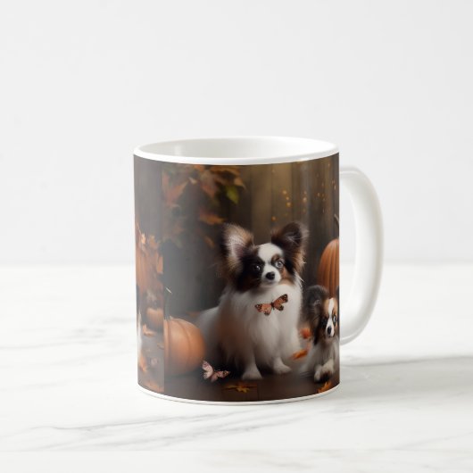 Papillon Puppy Herfst Delight Pompoen Koffiemok (Voorkant rechts)
