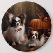 Papillon Puppy Herfst Delight Pompoen Ronde Button 6,0 Cm (Voorkant)