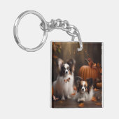Papillon Puppy Herfst Delight Pompoen Sleutelhanger (Voorkant Links)