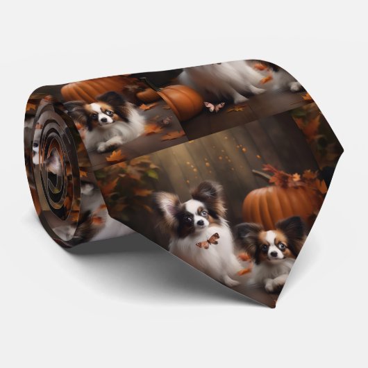 Papillon Puppy Herfst Delight Pompoen Stropdas (Opgerold)