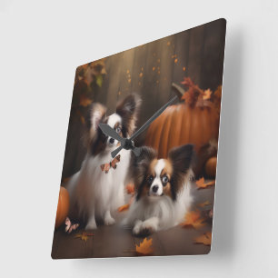 Papillon Puppy Herfst Delight Pompoen Vierkante Klok