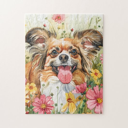 Papillon Puzzle – Art du chien à l'aquarelle (Vertical)