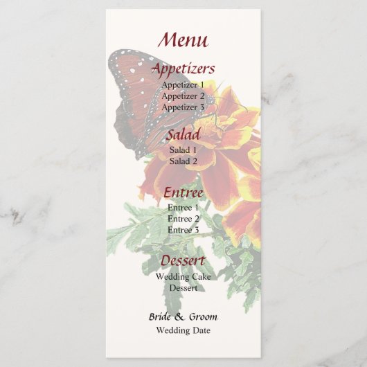 Papillon Queen sur le menu Mariage Marigold (Devant)
