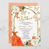 Papillon Quince Invitations Robe Florale Orange (Devant / Derrière)