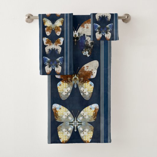 Papillon, rayures verticales, bleu marine, beige (En situation)