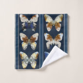 Papillon, rayures verticales, bleu marine, beige (Gant de toilette)