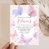 Papillon rose 1er anniversaire Invitation