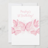 Papillon rose 1er anniversaire Invitation bébé fil (Dos)