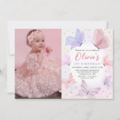 Papillon rose 1er anniversaire Invitation photo (Devant)
