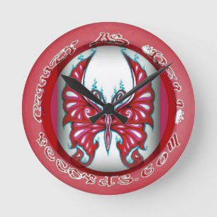 Papillon rose 8" horloge murale ronde