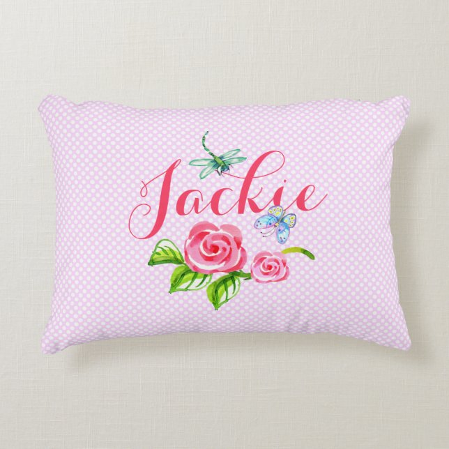Papillon rose À petits pois   Accent Coussin (Devant)