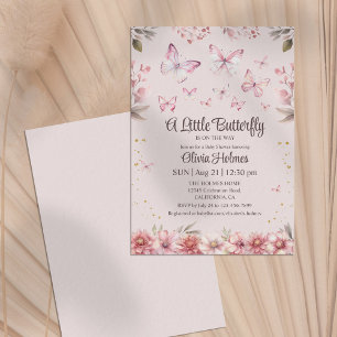 Papillon rose Baby Girl Douche Invitation