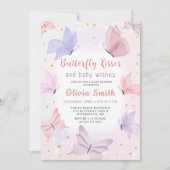 Papillon rose Baisers Baby shower fille Invitation (Devant)