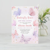 Papillon rose Baisers Baby shower fille Invitation (Debout devant)