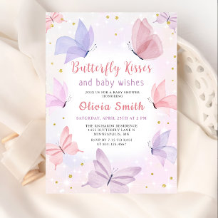 Papillon rose Baisers Baby shower fille Invitation
