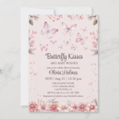 Papillon rose Baisers Bébé Fille Douche Invitation (Devant)