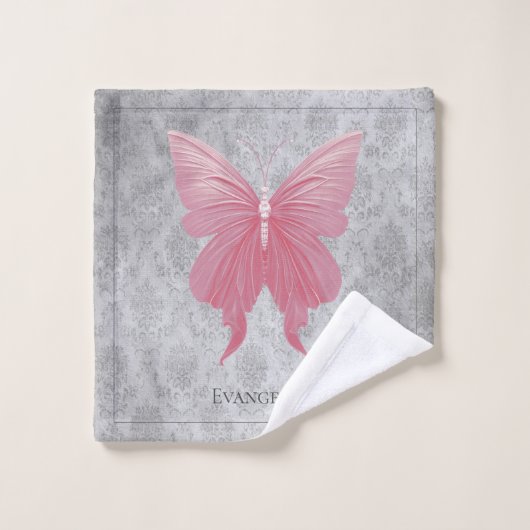 Papillon rose bijoux (Gant de toilette)