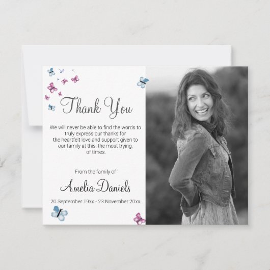 Papillon rose bleu photo en mémoire Carte de remer (Devant)