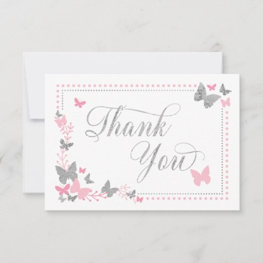 Papillon, rose, Carte de remerciements Faux (Devant)