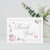 Papillon, rose, Carte de remerciements Faux (Debout devant)