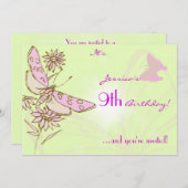 Papillon rose citron à la citron - Carte d'invitat (Devant / Derrière)