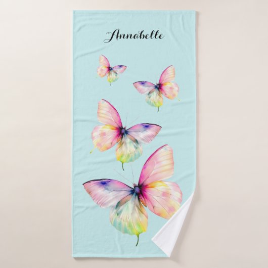 Papillon rose délicat dans les couleurs pastel arc (Serviette de bain)