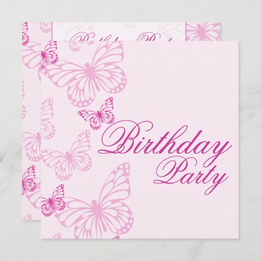 Papillon rose doux Invitation d'anniversaire (Devant / Derrière)