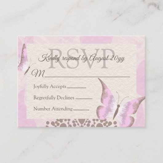 Papillon rose Dusty Quinceañera Carte RSVP (Devant)