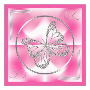 Papillon rose et argent et signe d'infini Photo