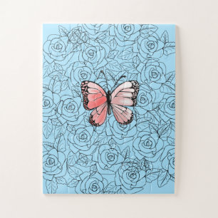 Papillon Rose Et Cadeau De Puzzle Rose