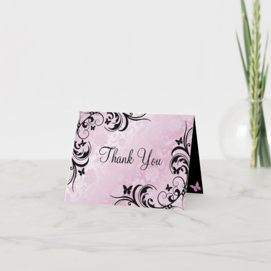 Papillon rose et noir et Carte de remerciements à  (Devant)