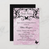 Papillon rose et noir & Fleur doux16 Invitation (Devant / Derrière)