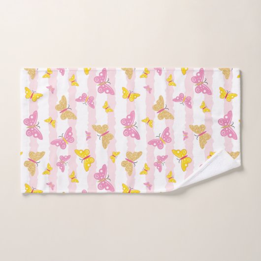 Papillon rose et or (Serviette à main)