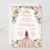 Papillon rose et or blanc Mis Quince Invitation (Devant)