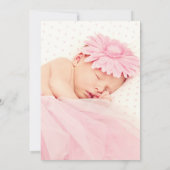 Papillon rose et photo croisée Invitation Baptême (Dos)